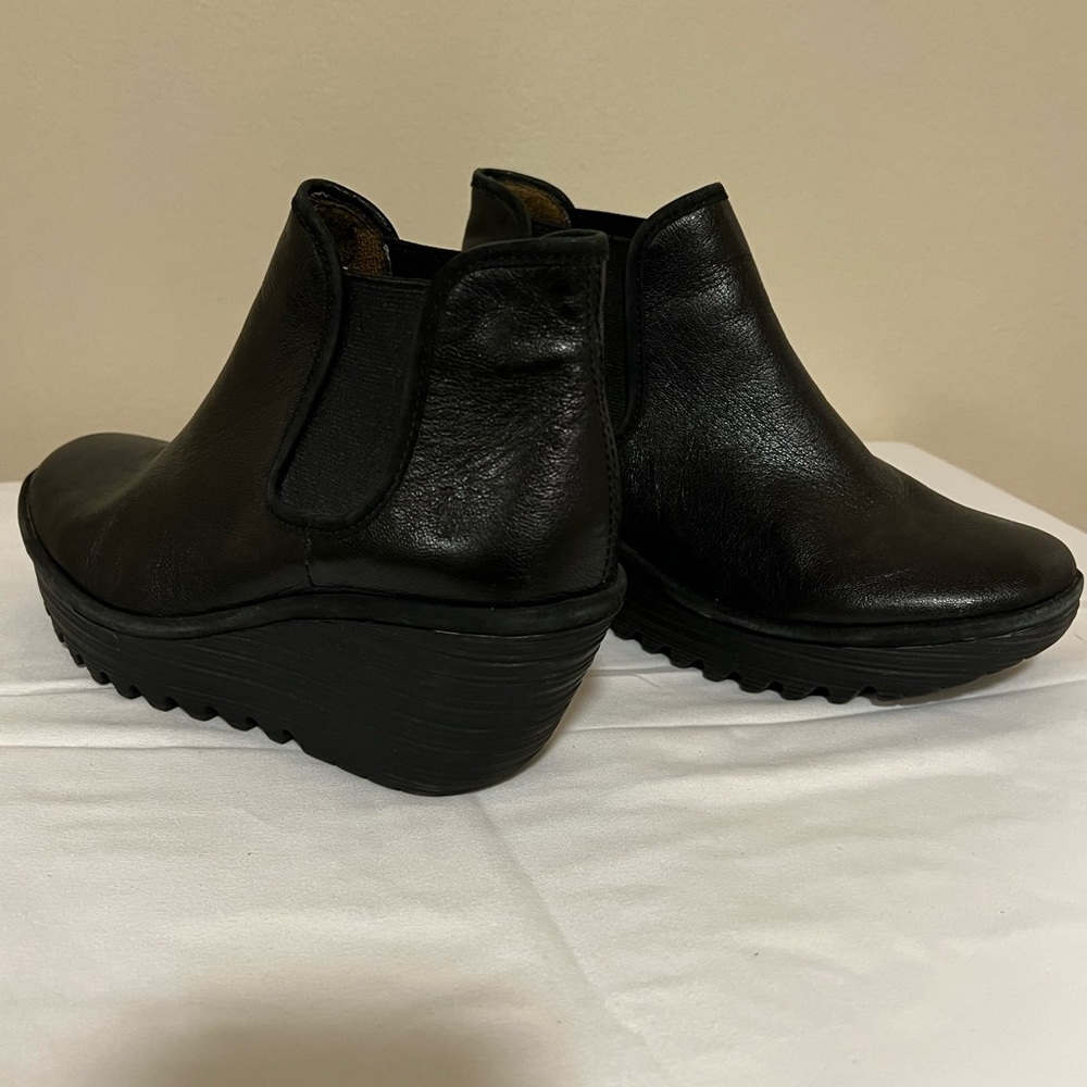 Fly London BYNE349 Women’s Black Boot Wedges